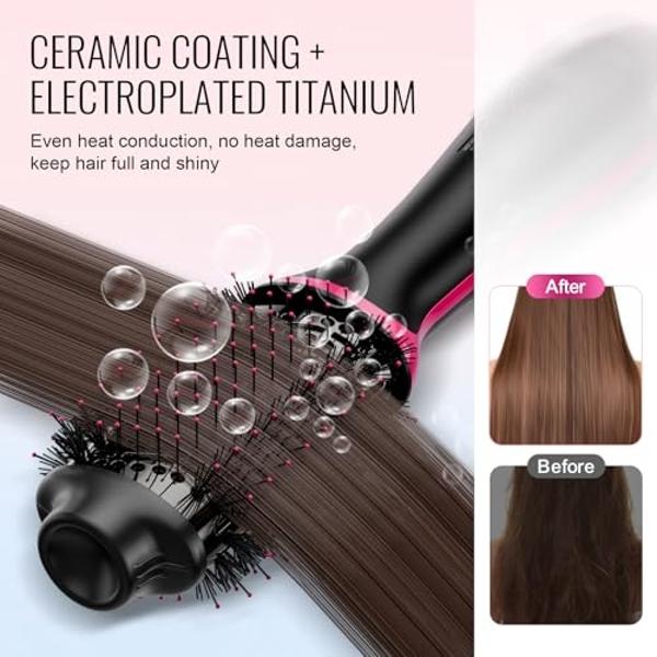 Hair Blow Dryer Styler Set, 5 in 1 Hot Air Brush Auto Wrap Curlers & Straightener & Volumizer Pro Kit, Ionic Technology, 60000RPM High Speed Drying, Round Comb Multi Styler Anion E