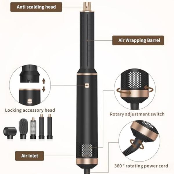 5-in-1 Multi-Functional Hair Styler Brush with Heat Technology & Negative Ions - Blowdry, Curl & Straighten for Salon-Worthy Styling at Home