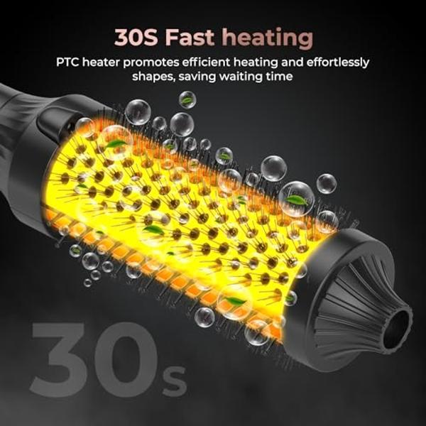Thermal Brush Heated Round Brush Thermal Hair Brush Hair Curling Brush Ceramic Titanium Barrel, 30s Fast Heating, Tourmaline Ionic Technology for Salon-Quality Blowouts Curls Waves