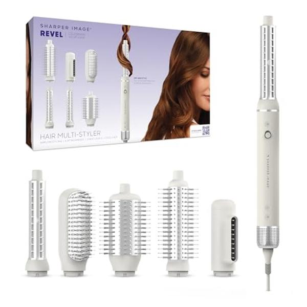 Sharper Image Revel 6-in-1 Airflow Hair Styler – Ionic Multi-Styler with Curling Wand, Detangler, Volumizing & Smoothing Brushes| Air Wrapping Styling Tool| Hot Brush| Straight & C