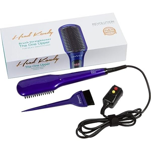 Head Kandy One Upper Hair Straightening Brush with Heat | Hot Brush with Ceramic Plating | Anti Scald Technology | Purple