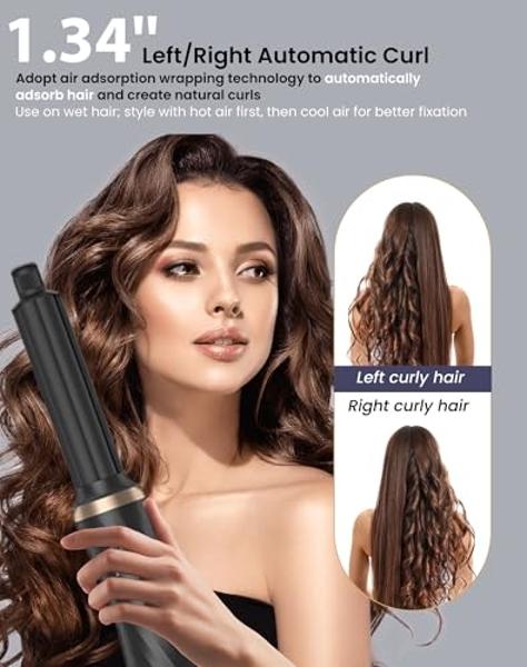 Hair Blow Dryer Styler Set, 5 in 1 Hot Air Brush Auto Wrap Curlers & Straightener & Volumizer Pro Kit, Ionic Technology, 60000RPM High Speed Drying, Round Comb Multi Styler Anion E