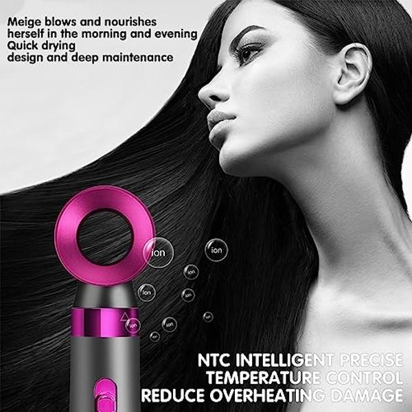 5 in 1 Hair Blower Brush Hairdryer-Detachable and Interchangeable Hot Tools Blow Dryer Brush, Negative Ion Technology Heated Curling Brush for Straightening, Curling, Dry Combing (