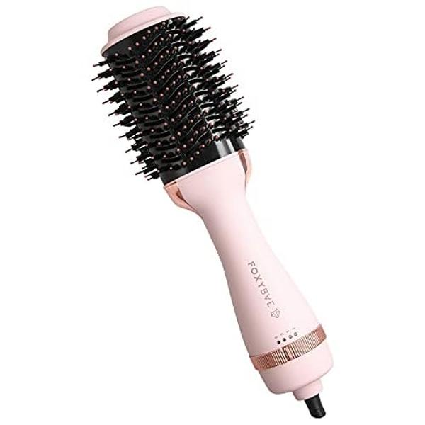 FoxyBae Blowout Hair Dryer Brush 75mm - Ceramic Tourmaline Hot Air Brush for Styling, Curling, and Volumizing - All-in-One Tool (Blush)