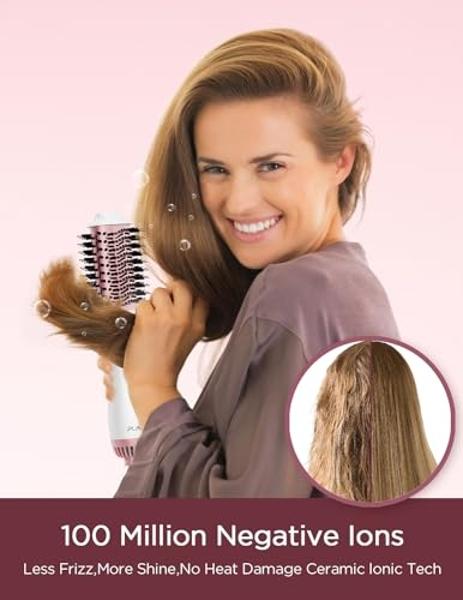 Hair Dryer Brush,Hot Air Brush, Blow Dryer bruch,One Step Hair Dryer and Volumizer with Salon Negative Ionic for Straightening, Professional Brush Hair Dryers for Men and Women (Pu