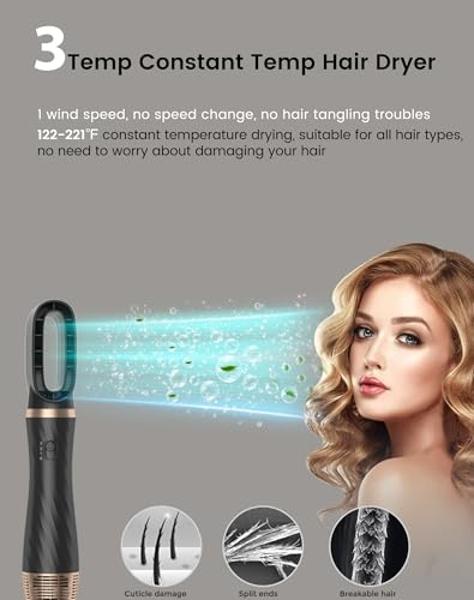 Hair Blow Dryer Styler Set, 5 in 1 Hot Air Brush Auto Wrap Curlers & Straightener & Volumizer Pro Kit, Ionic Technology, 60000RPM High Speed Drying, Round Comb Multi Styler Anion E