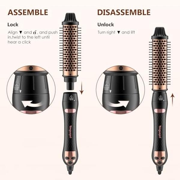 Thermal Brush for Blowout Look, 1.5 Inch Detachable Ion Ceramic Heated Round Brush for Hair Straightening & Curling Styler Tools, Makes Hair Smoother, Dual Voltage Thermal Hair Bru