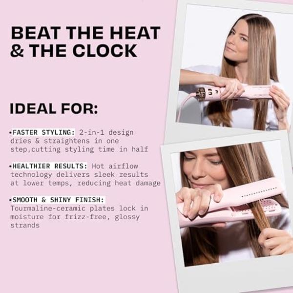 FoxyBae Blowout Hair Dryer Brush 75mm - Ceramic Tourmaline Hot Air Brush for Styling, Curling, and Volumizing - All-in-One Tool (Blush)