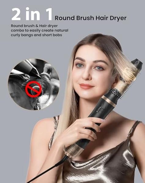 Hair Blow Dryer Styler Set, 5 in 1 Hot Air Brush Auto Wrap Curlers & Straightener & Volumizer Pro Kit, Ionic Technology, 60000RPM High Speed Drying, Round Comb Multi Styler Anion E