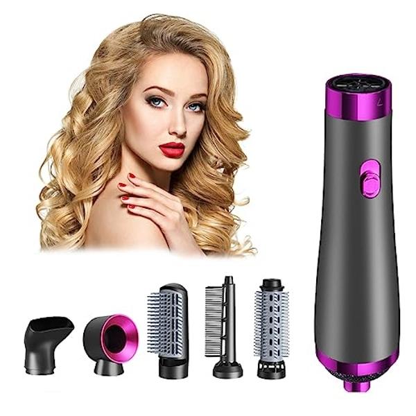 5 in 1 Hair Blower Brush Hairdryer-Detachable and Interchangeable Hot Tools Blow Dryer Brush, Negative Ion Technology Heated Curling Brush for Straightening, Curling, Dry Combing (