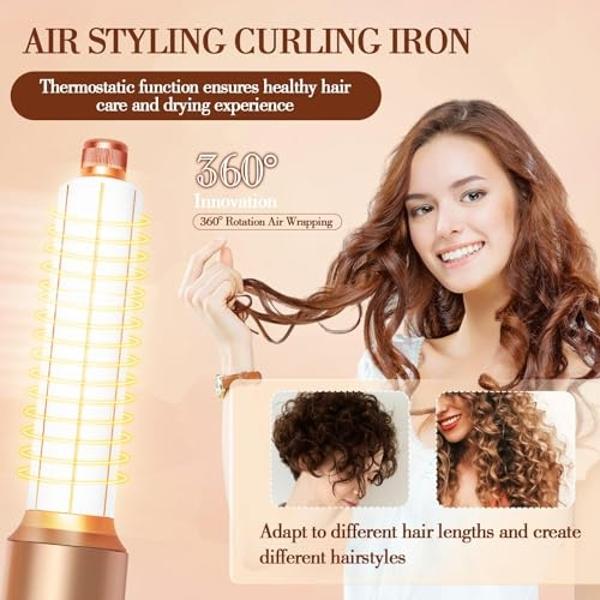 Hair Dryer Styler 7 in 1, High Speed Blow Dryer Wrap Air Styling Tools Set - Hot Air Brush, Diffuser, Nozzles, Hair Straightener Comb, Curling Wand, Hair Volumizer (White)