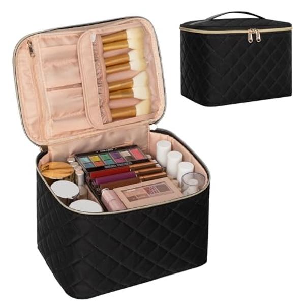 OCHEAL Makeup Bag,Large Travel Bag Organizer Cosmetic Bags for Women Washable Make Up Bag Makeup Organizer Case with Dividers - Large,Embossed Rhombus Black