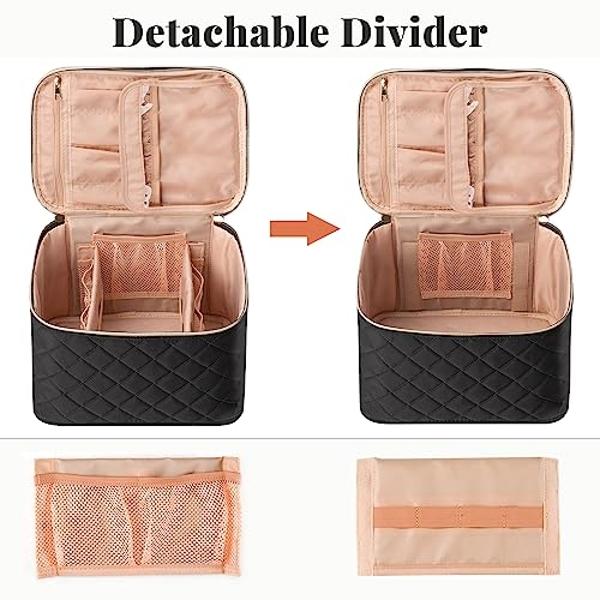 OCHEAL Makeup Bag,Large Travel Bag Organizer Cosmetic Bags for Women Washable Make Up Bag Makeup Organizer Case with Dividers - Large,Embossed Rhombus Black