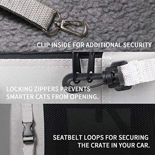 Petseek Extra Large Cat Carrier Soft Sided, Portable Small Dog Carrier for 2 Cats, 24"x16.5"x16" Car Travel Folding Comfortable Design with Bowl, Grey