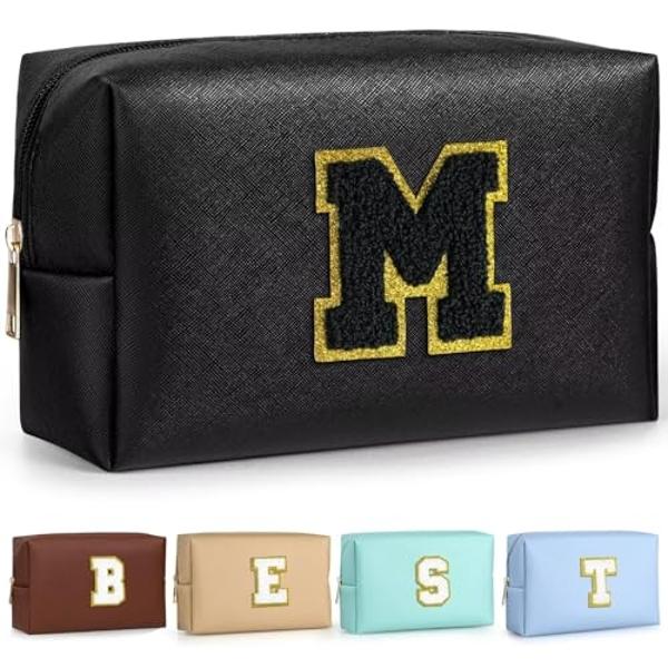 TOPEAST Monogrammed Gifts for Women, Preppy Makeup Bag Small Cosmetic Bag Travel Toiletry Bag, Personalized Birthday Gift for Girl, Wedding Bridal Shower Gifts for Bridesmaids (Bla