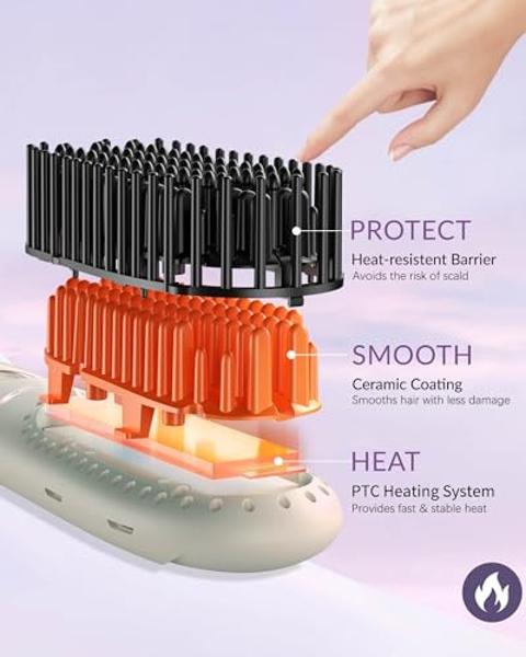 TSUYAGLA Hair Straightener Brush, Portable Ionic Hair Straighteners for Women 30s Fast Heated Negative, Straightening Comb Brush with 3 Temp Modes & 30 min Auto-Off, Function Anti-