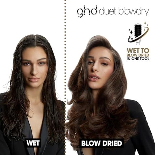 ghd Duet Blowdry-Hair Dryer Brush-Wet to Blow Dried with No Heat Damage, 3X More Volume, 24hr Long Lasting Results, Blow Dry with No Fizz, 50% More Shine - Black
