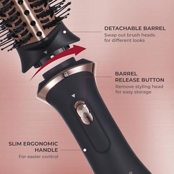 KISS Volume Boosting Hot Air Brush, Maximum Root 3X Ceramic Volumizer & Blow Dryer, One-Step Hair Dryer Brush & Hair Styler, Detachable Waterdrop Shaped Brush Head, Tangle-Free Bri