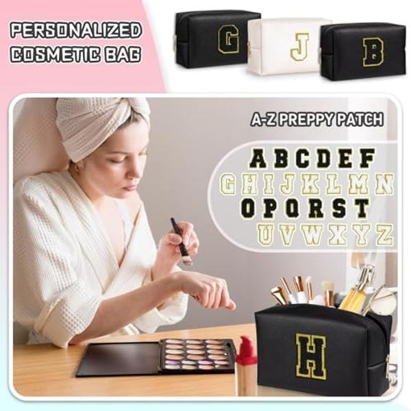 TOPEAST Monogrammed Gifts for Women, Preppy Makeup Bag Small Cosmetic Bag Travel Toiletry Bag, Personalized Birthday Gift for Girl, Wedding Bridal Shower Gifts for Bridesmaids (Bla