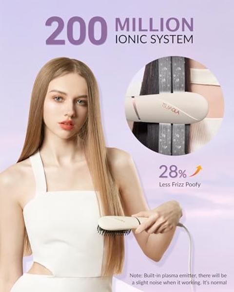 TSUYAGLA Hair Straightener Brush, Portable Ionic Hair Straighteners for Women 30s Fast Heated Negative, Straightening Comb Brush with 3 Temp Modes & 30 min Auto-Off, Function Anti-