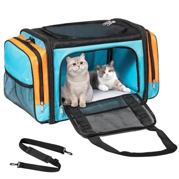 Discala Large Cat Carrier, Pet Carrier, Dog Carrier for Small Dogs, Cat Carrier Soft, Collapsible Large Pet Carrier for Traveling Indoor and Outdoor Uses - Blue 20"x13"x13"