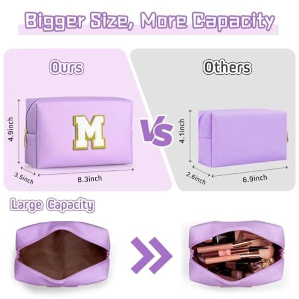 TOPEAST Travel Makeup Bag, Personalized Initial Toiletry Bag w Zipper, Cute Makeup Pouch, PU Leather Waterproof Cosmetic Bag, Birthday Gift for Daughter, Preppy Things for Girls (P