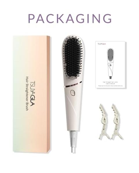 TSUYAGLA Hair Straightener Brush, Portable Ionic Hair Straighteners for Women 30s Fast Heated Negative, Straightening Comb Brush with 3 Temp Modes & 30 min Auto-Off, Function Anti-