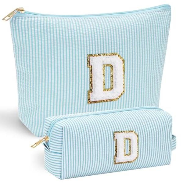 YOOLIFE Personalized Birthday Gifts for Women Teacher, Initial Cute Pink Cosmetic Makeup Bag Pouch Case Travel Toiletry Make Up Bag for Women Friends Female Friendship Girlfriend W
