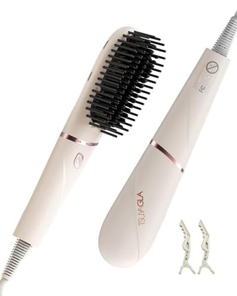 TSUYAGLA Hair Straightener Brush, Portable Ionic Hair Straighteners for Women 30s Fast Heated Negative, Straightening Comb Brush with 3 Temp Modes & 30 min Auto-Off, Function Anti-