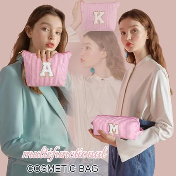 YOOLIFE Birthday Gifts for Women Girls - Personalized Initial Cute Pink Makeup Bags Cosmetic Bag Make Up Bag Toiletry Pouch Gift for Women Her Friend Mom Teacher Sister Teenager Fe