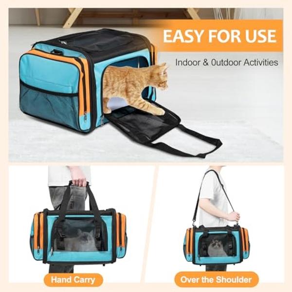 Discala Large Cat Carrier, Pet Carrier, Dog Carrier for Small Dogs, Cat Carrier Soft, Collapsible Large Pet Carrier for Traveling Indoor and Outdoor Uses - Blue 20"x13"x13"