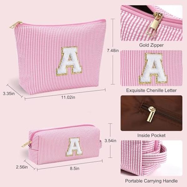 YOOLIFE Personalized Birthday Gifts for Women Teacher, Initial Cute Pink Cosmetic Makeup Bag Pouch Case Travel Toiletry Make Up Bag for Women Friends Female Friendship Girlfriend W