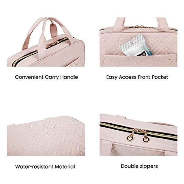 BAGSMART Toiletry Bag Travel Bag with Hanging Hook, Water-resistant Makeup Cosmetic Bag Travel Organizer for Accessories, Shampoo, Full-size Container, Toiletries (Baby Pink, Mediu