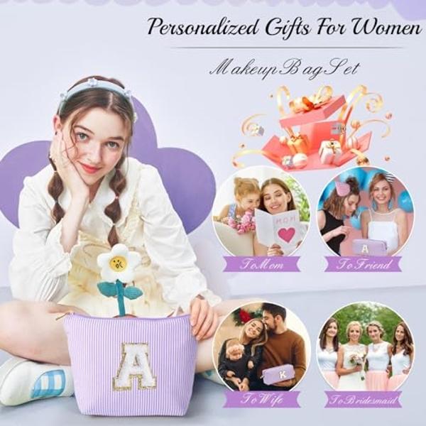 YOOLIFE Birthday Gifts for Women Mom - Makeup Bag Gifts Idea for Her Mom Teacher | Personalized Cute Initial Makeup Bag Pouch for Women Friends Female Girlfriend Wife | Cosmetic Tr