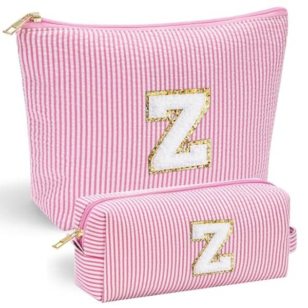 YOOLIFE Birthday Gifts for Women Girls - Personalized Initial Cute Pink Makeup Bags Cosmetic Bag Make Up Bag Toiletry Pouch Gift for Women Her Friend Mom Teacher Sister Teenager Fe
