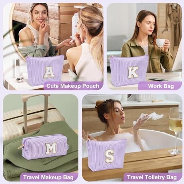 YOOLIFE Birthday Gifts for Women Mom - Makeup Bag Gifts Idea for Her Mom Teacher | Personalized Cute Initial Makeup Bag Pouch for Women Friends Female Girlfriend Wife | Cosmetic Tr