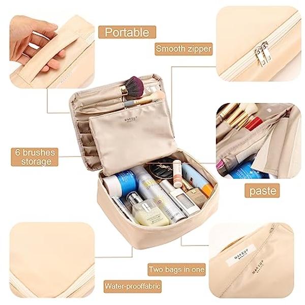 Travel Makeup Bag Cosmetic Bag Makeup Bag Toiletry bag for women and men (Beige)