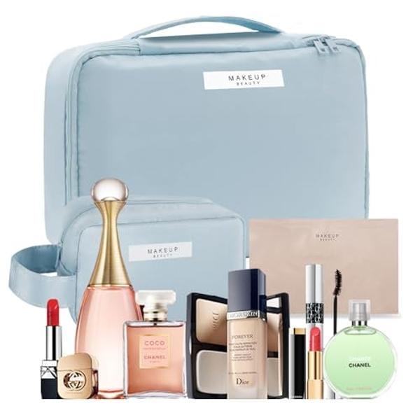 Travel Makeup Bag Cosmetic Bag Makeup Bag Toiletry bag for women and men (Blue-3pcs)