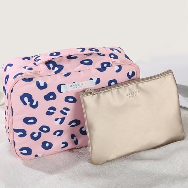 Travel Makeup Bag Cosmetic Bag Makeup Bag Toiletry bag for women and men (Pink Leopard)