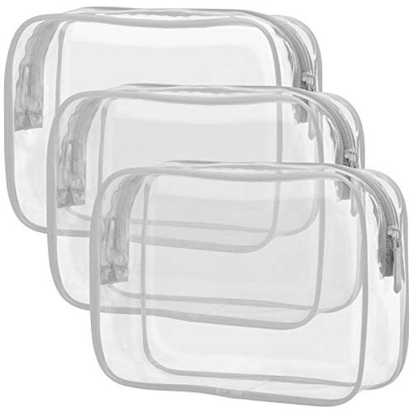 PACKISM Clear Makeup Bag, Waterproof TSA Approved Toiletry Bag Quart Size Bag, Clear Makeup Bags with Zipper Travel Cosmetic Bag, Carry on Airport Airline Compliant Bag, 3 Pack, Gr