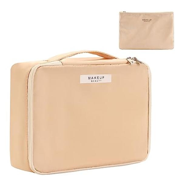 Travel Makeup Bag Cosmetic Bag Makeup Bag Toiletry bag for women and men (Beige)
