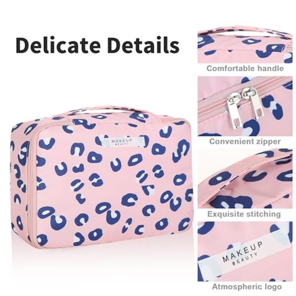 Travel Makeup Bag Cosmetic Bag Makeup Bag Toiletry bag for women and men (Pink Leopard)