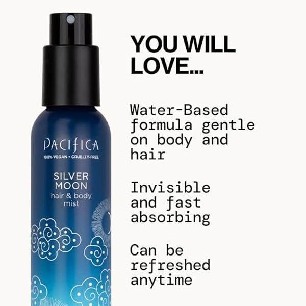 Pacifica Silver Moon Hair Mist Perfume & Full Body Spray for Women - Body Mist Fragrance w/BTonka, Santal, Cardamom, Vanilla Bean, Musk & Amber – Clean Beauty Alcohol-Free, Vegan &