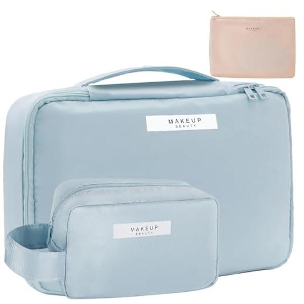 Travel Makeup Bag Cosmetic Bag Makeup Bag Toiletry bag for women and men (Blue-3pcs)