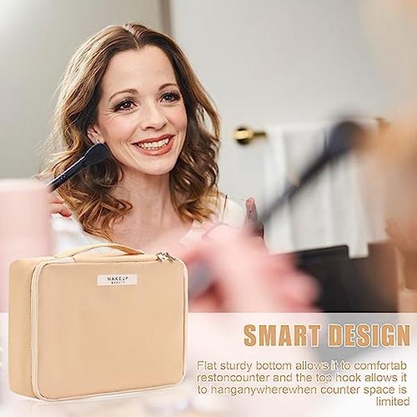 Travel Makeup Bag Cosmetic Bag Makeup Bag Toiletry bag for women and men (Beige)