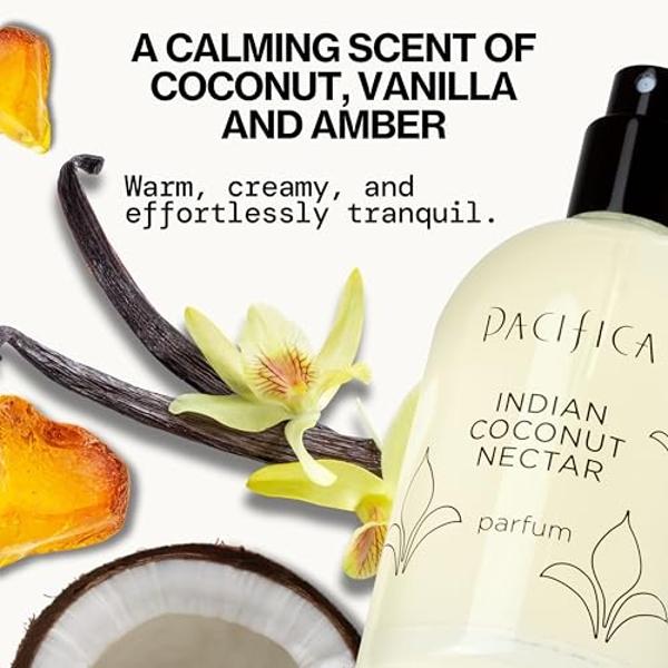 Pacifica Indian Coconut Nectar Spray Perfume, 2 oz – Warm Coconut & Vanilla Gourmand Fragrance for Women Clean Beauty Scent, Long-Lasting Beachy & Layerable, 100% Vegan & Cruelty-F