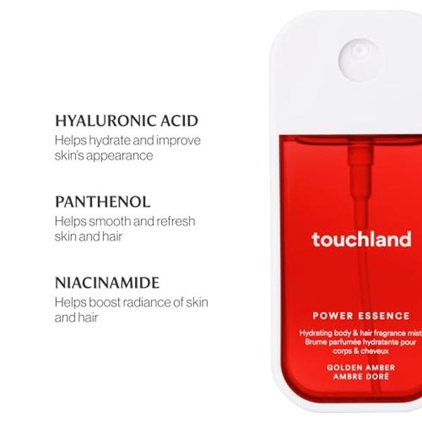 Touchland Power Essence Hydrating Body & Hair Fragrance, Golden Amber, 2 FL. OZ. Travel Size Body Mist