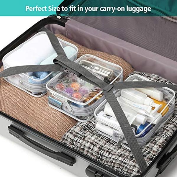 PACKISM Clear Makeup Bag, Waterproof TSA Approved Toiletry Bag Quart Size Bag, Clear Makeup Bags with Zipper Travel Cosmetic Bag, Carry on Airport Airline Compliant Bag, 3 Pack, Gr