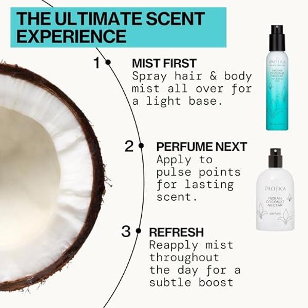 Pacifica Indian Coconut Nectar Spray Perfume, 2 oz – Warm Coconut & Vanilla Gourmand Fragrance for Women Clean Beauty Scent, Long-Lasting Beachy & Layerable, 100% Vegan & Cruelty-F