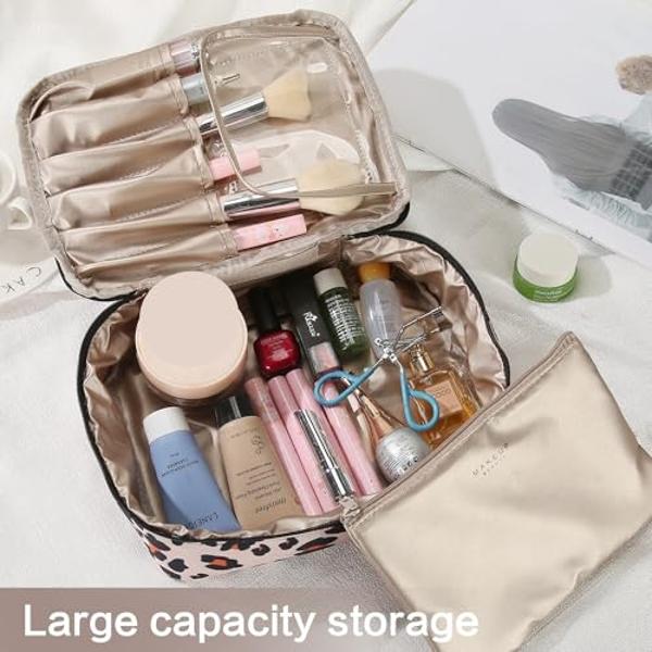 Travel Makeup Bag Cosmetic Bag Makeup Bag Toiletry bag for women and men (Pink Leopard)